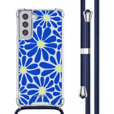 Afbeelding van imoshion Hoesje Geschikt voor Samsung Galaxy S21 met Koord Design Meerkleurig / Cobalt Blue Flowers Connect