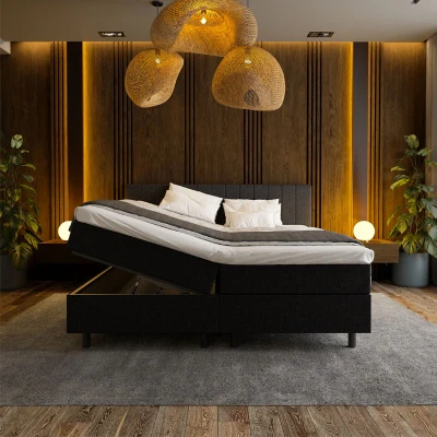 Afbeelding van 1 Persoons Boxspring 90x210 cm Zwart met opbergruimte Beam Nova Spring Van Eenpersoons Ga naar Dekbed
