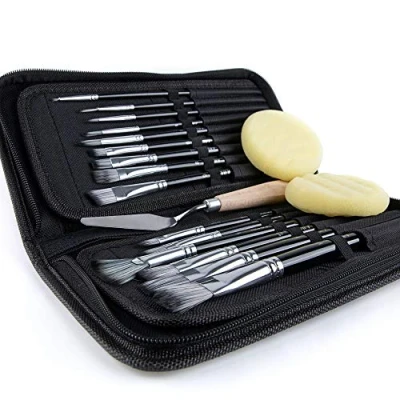 Afbeelding van Artify Penseelset 15 stuks, nylonpenselen voor acryl , olie aquarel en plakkaatverf, kinderen, volwassenen, beginners professionelen, met ronde, schuine, platte, filbert waaiervorm, zwart