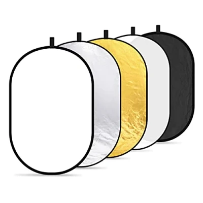 Afbeelding van NEEWER 60 x 90 cm lichtreflectoren voor fotografie, 5 in 1 draagbare multidisc, opvouwbaar, met tas, lichtdoorlatende diffuser, zilver, goud, zwart, wit, studio en buitenverlichting