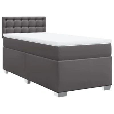 Image de vidaXL Sommier à lattes de lit avec matelas Gris 90x200 cm Similicuir