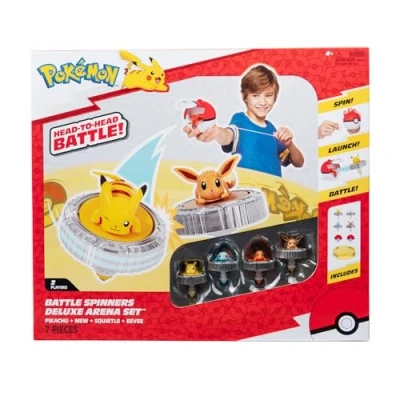 Afbeelding van Bandai Pokémon arena pakket + 4 spinners inbegrepen 2 Pokéball werpers Pikachu, Eevee, Caparchip en Salamèche tol gevecht speelgoed voor kinderen vanaf jaar