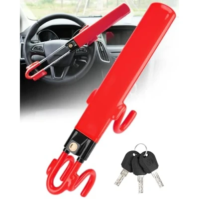 Afbeelding van Tevlaphee autoslot, diefstalbeveiliging, beter zichtbaar, zware service, universele pasvorm, 3 sleutels (rood)