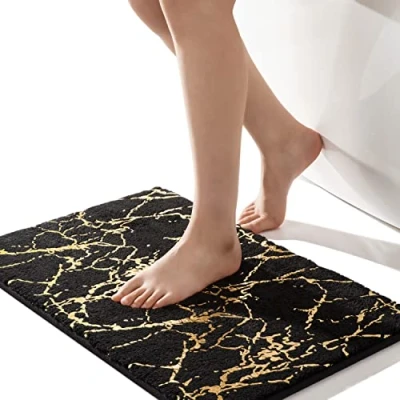 Afbeelding van Badkamer badmat 40x60 zwart/goud marmer Absorberend Antislip Wasbaar Microvezel