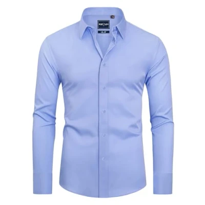 Afbeelding van DEMEANOR Overhemd met lange mouwen voor heren, slim fit, strijkvrij, vrijetijdshemd, Blauw