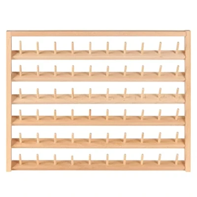 Afbeelding van Kurtzy 60 Spoelen Muur Gemonteerde Draad Rek Houden Organizer Standaard met Ophang Haken Berkenhout Naaimachine Spoel Houder voor Borduren, Quilten en Naaien
