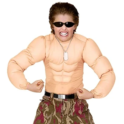 Afbeelding van Bodybuilder T shirt met grote nep spieren voor kinderen Verkleedkleding 116/128