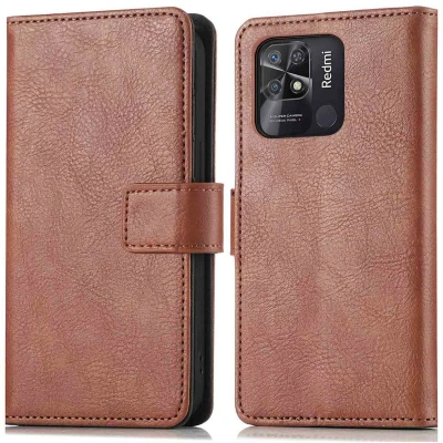 Afbeelding van iMoshion Hoesje Geschikt voor Xiaomi Redmi 10C Met Pasjeshouder Luxe Bookcase Bruin