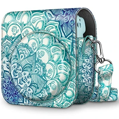 Afbeelding van Fintie Case Tas voor Fujifilm Instax Mini 11 Camera Premium Kunstleer Cameratassen Cover met Afneembare Regenboog Schouderriem (Z Smaragdblauw)