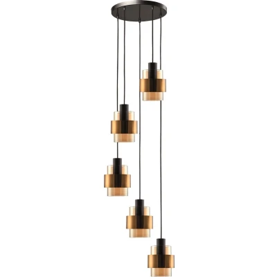 Afbeelding van Freelight Hanglamp Chiasso 5 lichts Ø 40 cm zwart goud