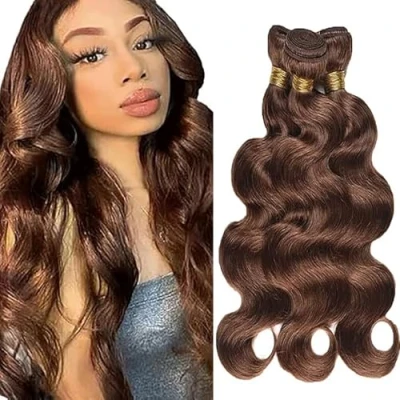 Afbeelding van Tuheerst Body Wave Menselijk Haar Bundels Chocolate Bruin Echt 100% Onverwerkt Braziliaans Virgin Remy Dubbele Inslag 100 g/PC 300 Totaal 3 18 Inch voor Vrouwen