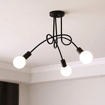 Afbeelding van iDEGU Industriële retro metalen kroonluchter, lampenkap, E27, moderne lamp, hanglamp voor woonkamer slaapkamer eetkamer (zonder lampen) (zwart, 3