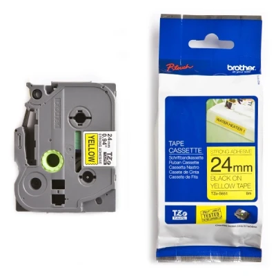 Image de Brother TZe S651 Adhésif extra fort noir sur jaune Rouleau (24 cm x 8 m) 1 cassette(s) ruban laminé pour PT D600; P Touch 3600 D800 E550 E800 P750 P900 P950; EDGE