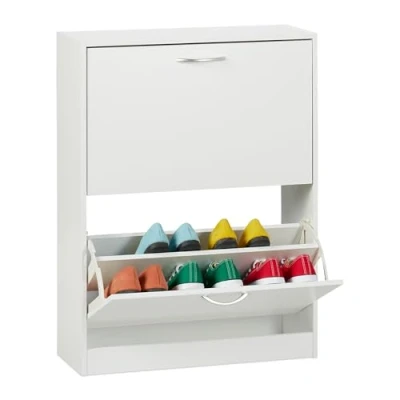Afbeelding van schoenenkast 2 kleppen smal 12 paar 80x60x24 cm wit