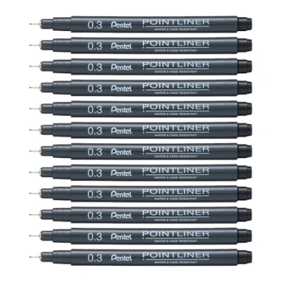 Afbeelding van Pentel S20P Pointliner Technische tekenstiften, pigmentinkt, fijne punt, 0,3 mm, zwart, 12 stuks