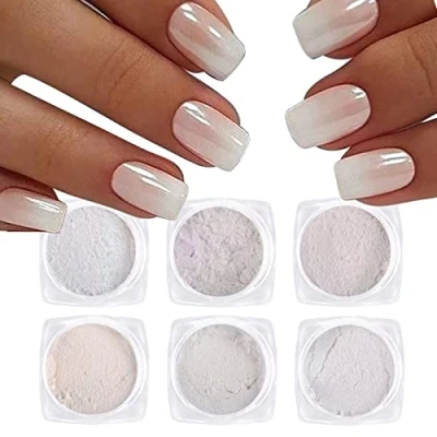 Afbeelding van GZSYY Nagelpoeder, chroom effect, 6 doosjes met glitter, nail art, poeder, spiegel, metaal, glanzend, holografische nagelpoeders, pigment, kleur