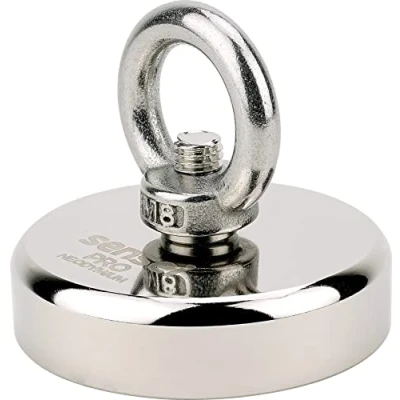 Afbeelding van SENSEI 150 kg magneet neodymium N52 met bovenste oogje, Ø 6 x H 1,5 cm, zeer sterke voor thuis, werkplaats, watervissen