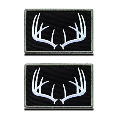 Afbeelding van Zcketo Tactische klittenband patches bosjager jachtembleem hert gewei met klittenbandsluiting voor rugzak, hoed, jas, vest (2 stuks)