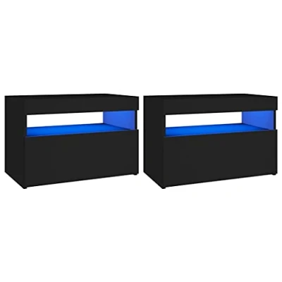 Afbeelding van Nachtkastje 2 st LED verlichting 60x35x40 cm bewerkt hout zwart