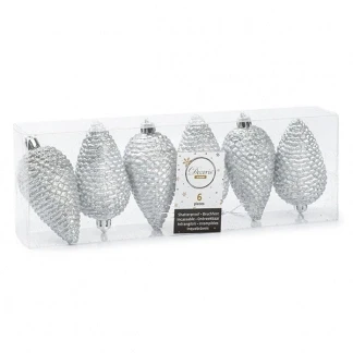 Afbeelding van Kerst ornamenten Dennenappels 6 stuks (Zilver)