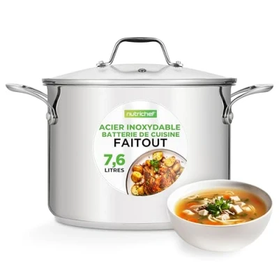 Afbeelding van NutriChef Roestvrijstalen kookgerei Stockpot Heavy Duty inductie, soep pan met deksel, 19 kwart