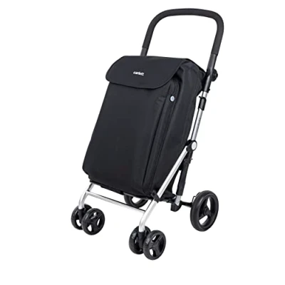 Afbeelding van Carlett Boodschappentrolley, vouwwagen voor supermarkt, met 4 wielen en een grote capaciteit 32 kg, hoofdvak 58 l, thermische tas 12 l waterdichte stof, kleur zwart