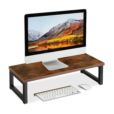 Afbeelding van Relaxdays Desktop monitorstandaard 15 x 55 23 cm industrieel design bruin/zwart staal