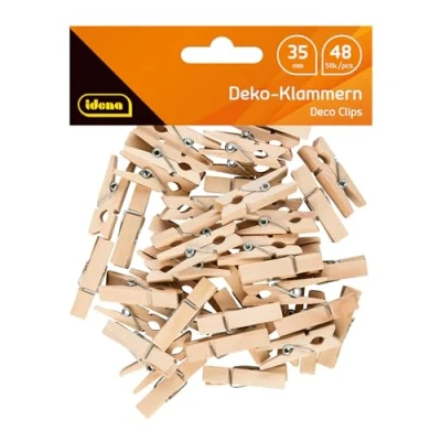 Afbeelding van Idena 48 stuks mini wasknijpers van hout, ca. 3,5 cm lang, houten klemmen voor knutselen, decoreren en