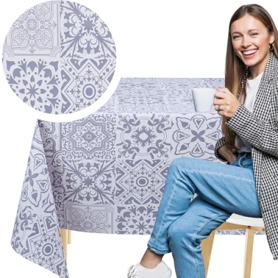 Afbeelding van KP HOME Rechthoekig tafelkleed, waterdicht, kunststof, gemakkelijk te reinigen, voor buiten, tijdloos charmant patroon, 200 x 140 cm