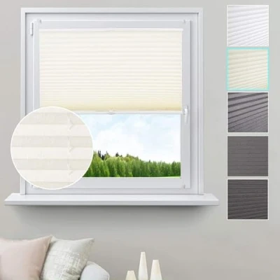 Afbeelding van WOLTU Klemmfix plisségordijn zonder boren, voor ramen en deuren, kreukels optiek plissé verduisterend rolgordijn Easyfix &amp; spannen, zonwering 65x130cm crème # 391