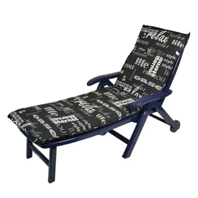 Afbeelding van Spetebo Lifestyle Universeel kussen voor tuinstoel 195 x 60 cm zwart met moderne opschriften