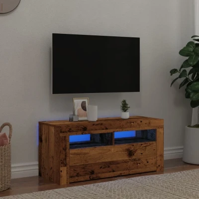 Afbeelding van Tv meubel met LED 90x35x40 cm bewerkt hout oud