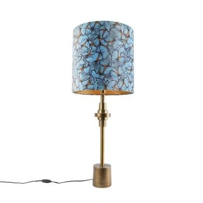 Afbeelding van QAZQA Tafellamp brons velours kap vlinder dessin 40 cm Diverso