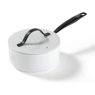 Afbeelding van BE Living Sauspan met Deksel Ø 18cm PFAS vrije steelpan inductie Geschikt voor alle warmtebronnen Wit