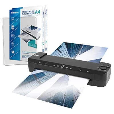 Image de Plastifieuse A3 A4 A5 A6 A7 Pro Ultra Rapide à chaud froid jusqu’à 2x150 microns température réglable Pack avec 200 Pochettes