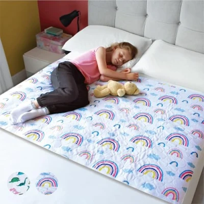 Afbeelding van Hygge Sheets® Urinemat voor kinderen en peuters, 100% waterdicht antislip, wasbaar, herbruikbaar, matrasbeschermer laken, regenboog