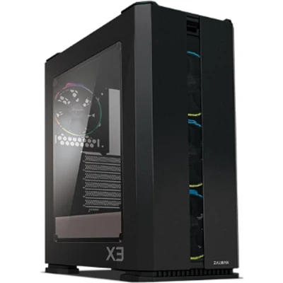 Afbeelding van Zalman X3 BLACK, ATX Mid Tower PC Case / Addressable 4 X 120mm RGB LED Fans &amp; Fan controller SYNC with M/B 2 Bars on Top Tempered Glass the left side
