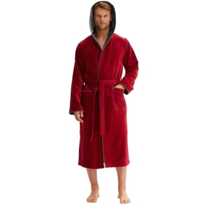 Afbeelding van Morgenstern badjas met capuchon voor heren, 100% katoen, badstof, Öko Tex velours, lange Finn, Donker rood