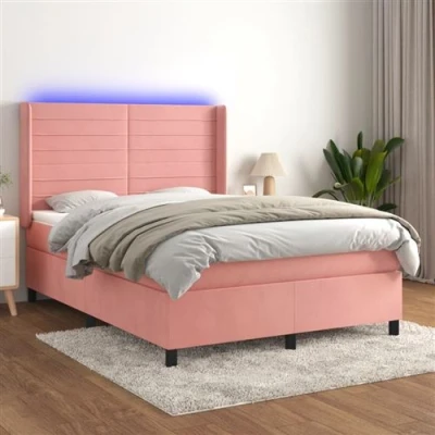 Afbeelding van vidaXL Boxspring met matras en LED fluweel roze 140x190 cm