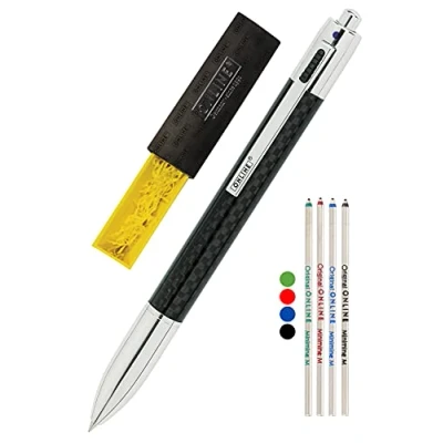 Afbeelding van Online Carbon 4 kleuren balpen │ multifunctionele pen middelgrote vullingen blauw, rood, groen, zwart navulbare met geschenkdoos en navulverpakking