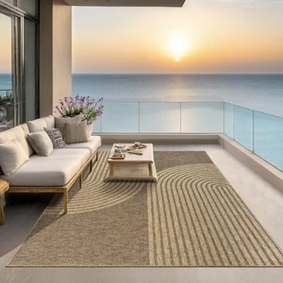 Afbeelding van the carpet Kansas Tapijt voor binnen en buiten, robuust met natuurlijke jute look, weerbestendig, geschikt terrassen tuinen, 240 x 340 cm