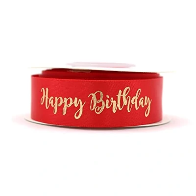 Afbeelding van OMISS Rood lint met gouden opschrift Happy Birthday decoratie voor verjaardag (rood)