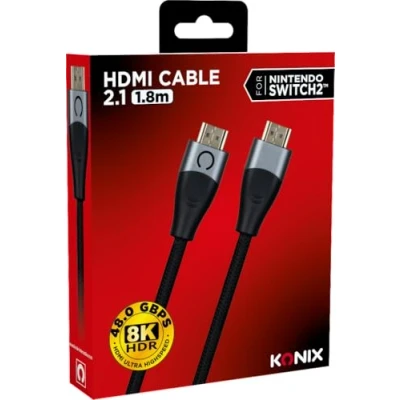 Afbeelding van Konix Câble HDMI 2.1 pour Nintendo Switch 2 Compatibilité 4K et 8K Nylon tressé Longueur 1,8 m Noir