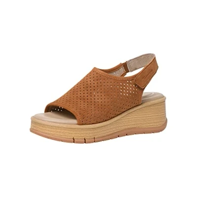 Afbeelding van Tamaris Comfort Sandalen met plateauzool, Dames, Maat: 39, Cognac Leer