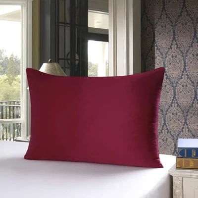Afbeelding van Townssilk Kussensloop van 100% pure moerbeizijde aan beide zijden, 19 mm, zacht voor haar en huid, 50 x 80 cm, met verborgen ritssluiting, draaddichtheid 600, bordeauxrood
