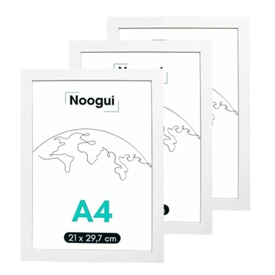 Afbeelding van NOOGUI Lot de 3 cadres A4 en bois Blanc Format Idéal pour photos et certificats 21 x 30 cm