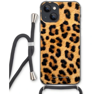 Afbeelding van Case Company® hoesje met Koord geschikt voor iPhone 13 Luipaard Telefoonhoesje Zwart Extra Bescherming aan alle Kanten en Over de Schermrand