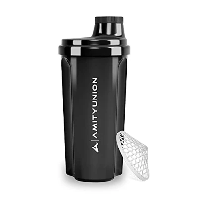 Afbeelding van Protein Shaker 500 ml &quot;Heaven&quot; lekvrij, BPA vrij met klikbare zeef en weegschaal voor romige wei shakes, gym fitness cups isolaten sportconcentraten, origineel in Zwart 500ml