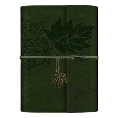Afbeelding van Qefuna A5 Vintage PU lederen notitieboek, navulbare ringband voor reizen, dagboek, groen