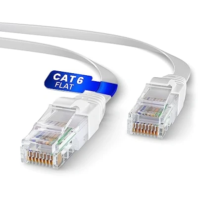 Afbeelding van Mr. Tronic Platte ethernetkabel 10 m, LAN netwerk Cat 6 High Speed Ethernet kabel voor een snelle en betrouwbare internetverbinding AWG24, Cat6 RJ45 UTP CCA 1 Gbps (10 wit)